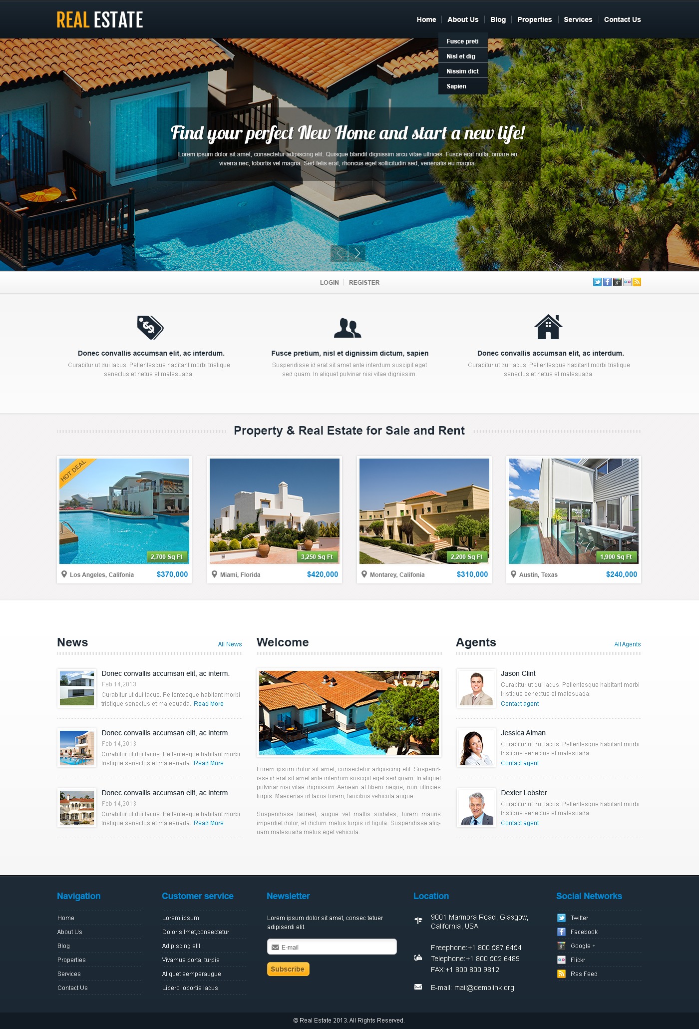 White Real Estate WordPress Theme