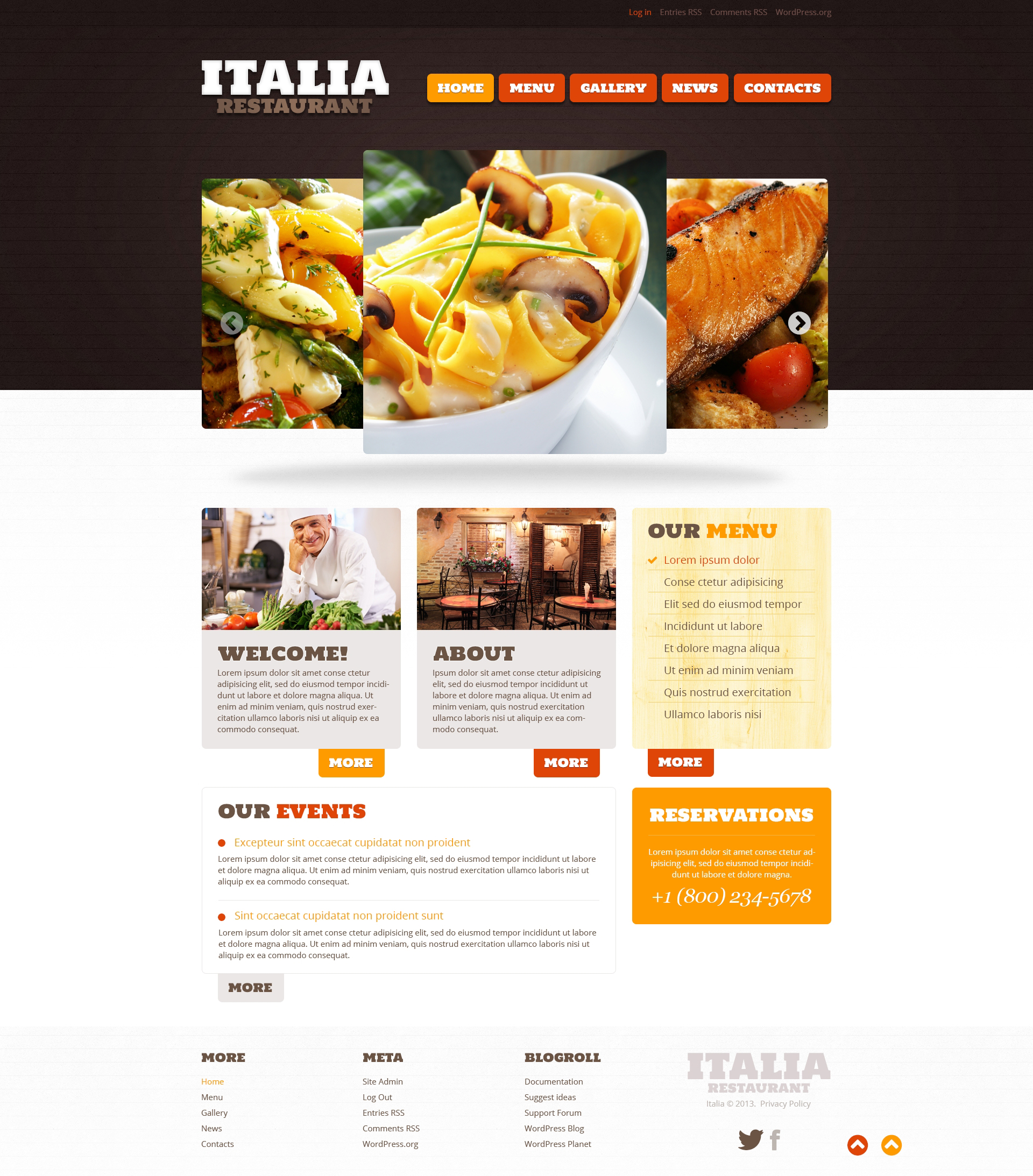 Restaurant of Italian Food WordPress Theme