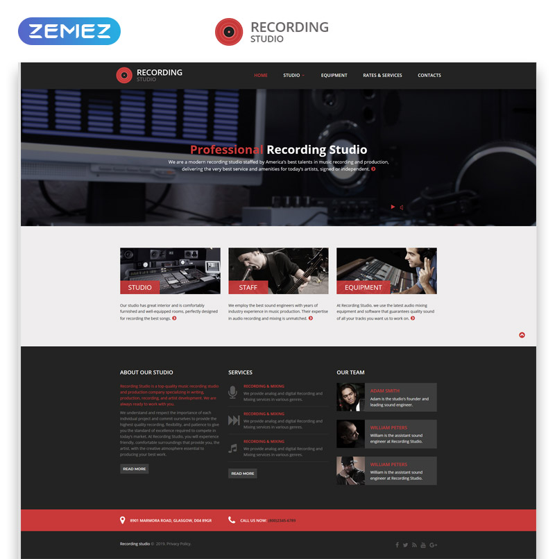 Recording Studio - Music Minimal Responsive HTML Website Template