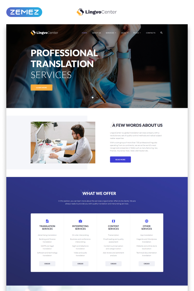 Lingvo Center - Translation Bureau Classic Multipage HTML Website Template