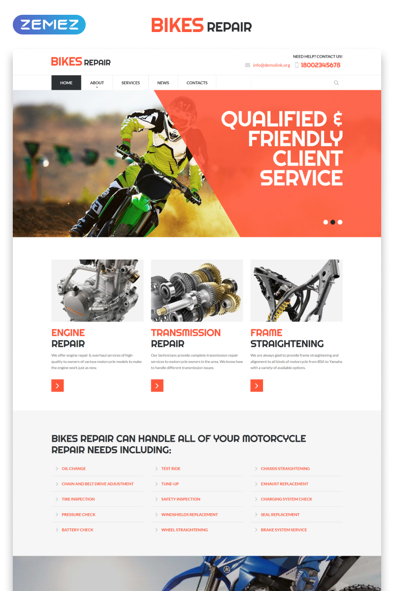 Bikes Repair - Motorcycles Repair & Service Responsive Clean HTML Website Template