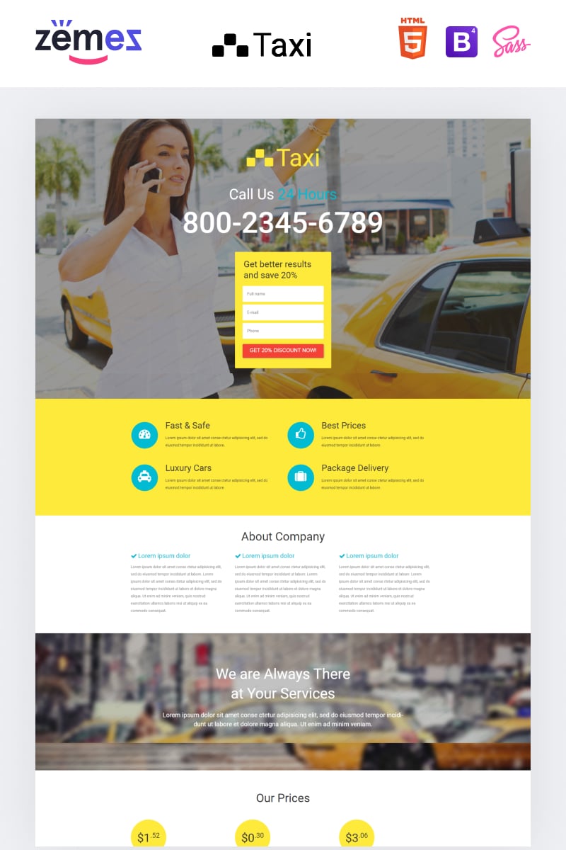 Taxi Responsive Landing Page Template