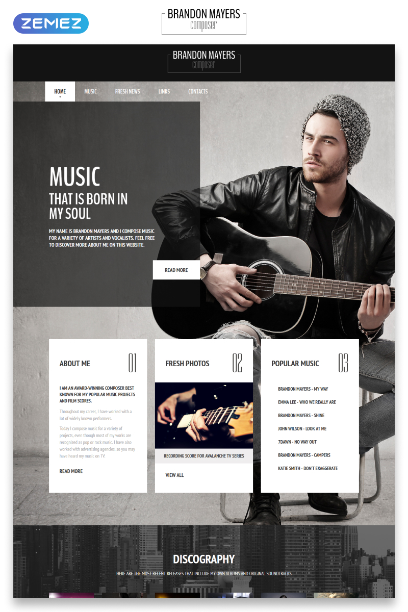 Brandon Mayers - Singer Responsive Stylish HTML Website Template