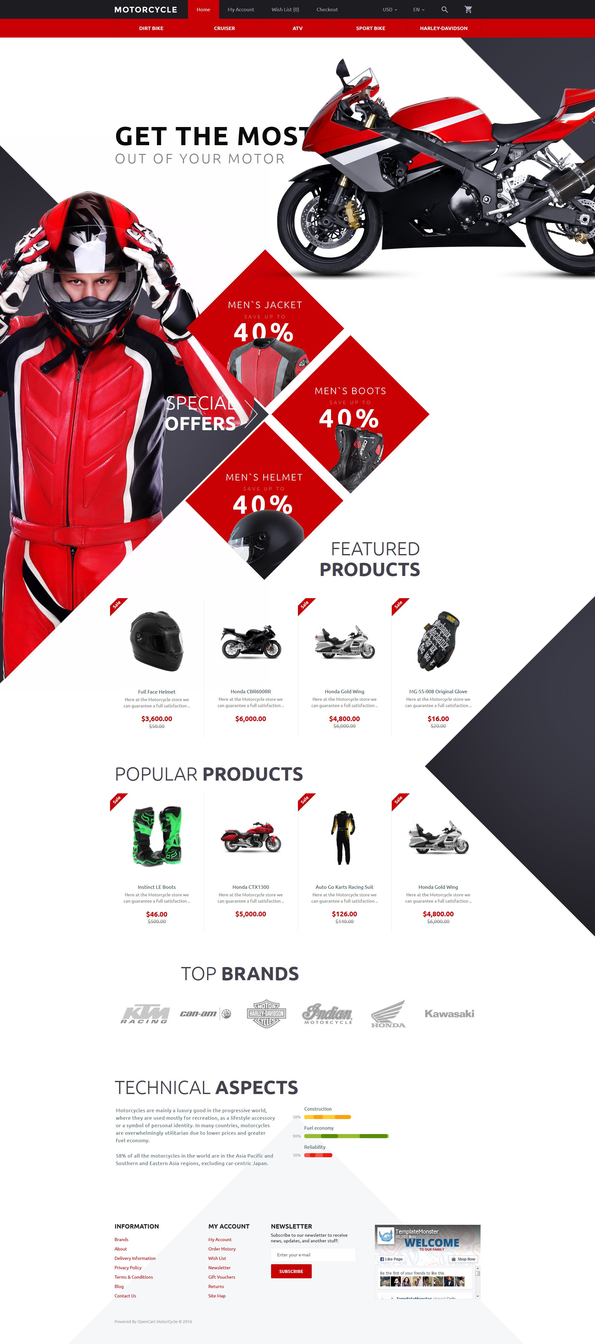 Creative Red and Black Geometric Website Design - Motorcycle OpenCart Template