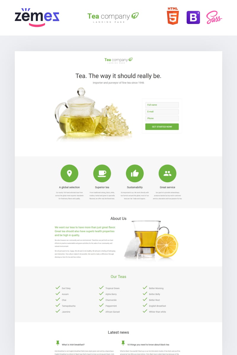 Tea Company - Drink Store Clean HTML Landing Page Template
