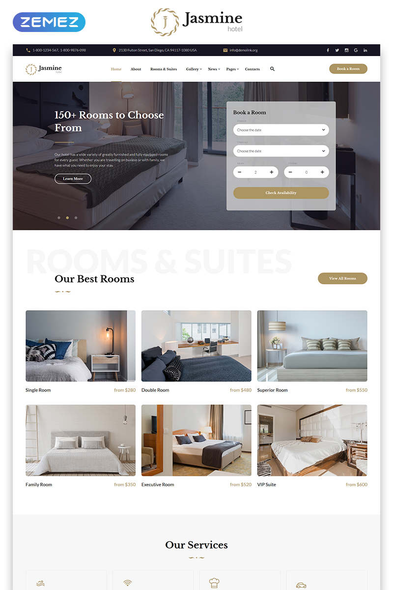 Jasmine - Hotel Classic Multipage HTML5 Website Template