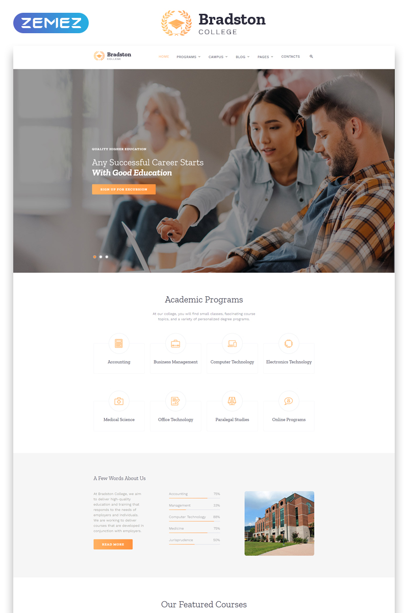 Bradstone College - Colleges & Universities Multipage Clean HTML Website Template