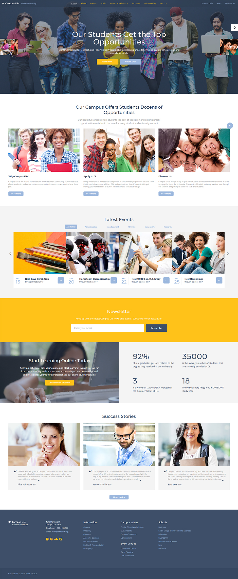 Campus Life - National University Multipage Website Template