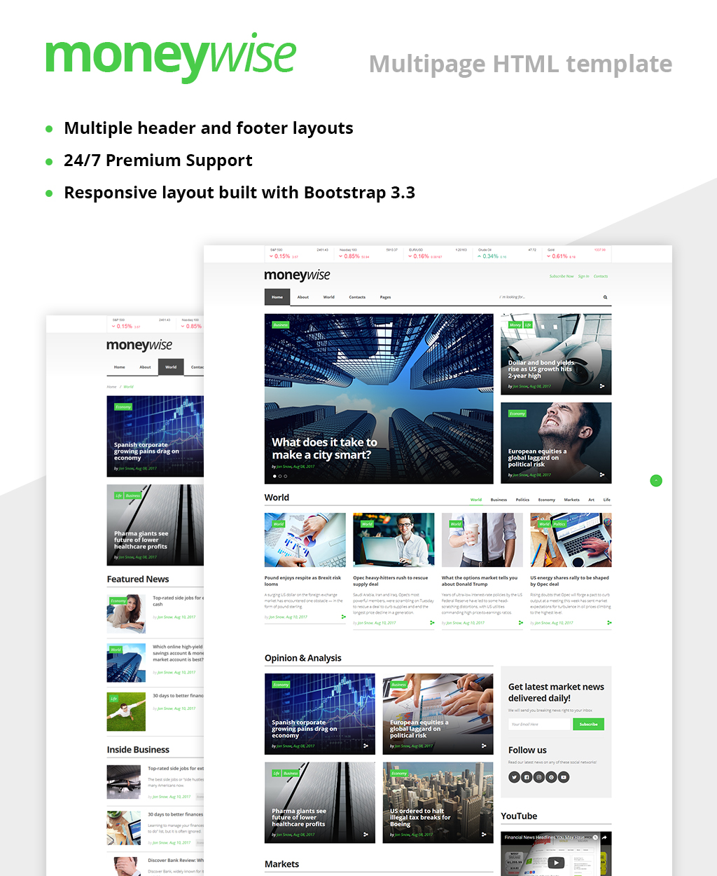 Moneywise - Financial News Magazine Responsive Multipage Website Template