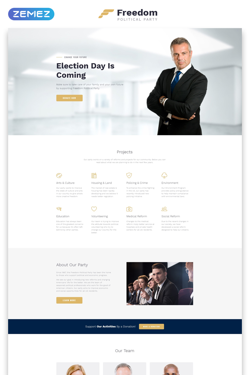 Freedom Political Party Multipage HTML Website Template