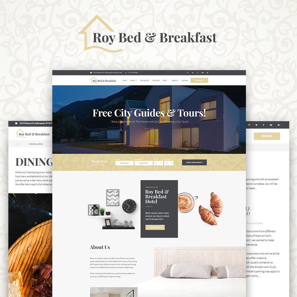 Roy Bed & Breakfast - Small Hotel WordPress Theme