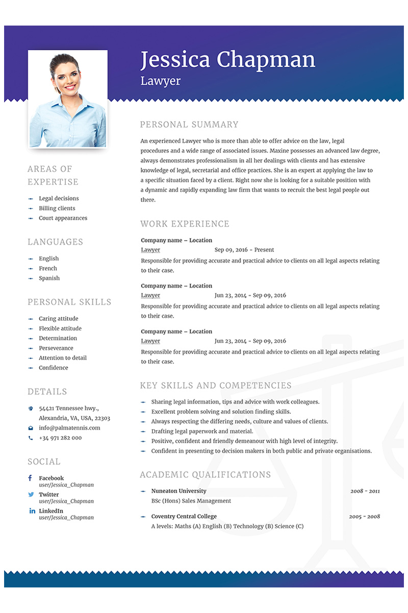 Jessica Chapman - Lawyer CV Resume Template