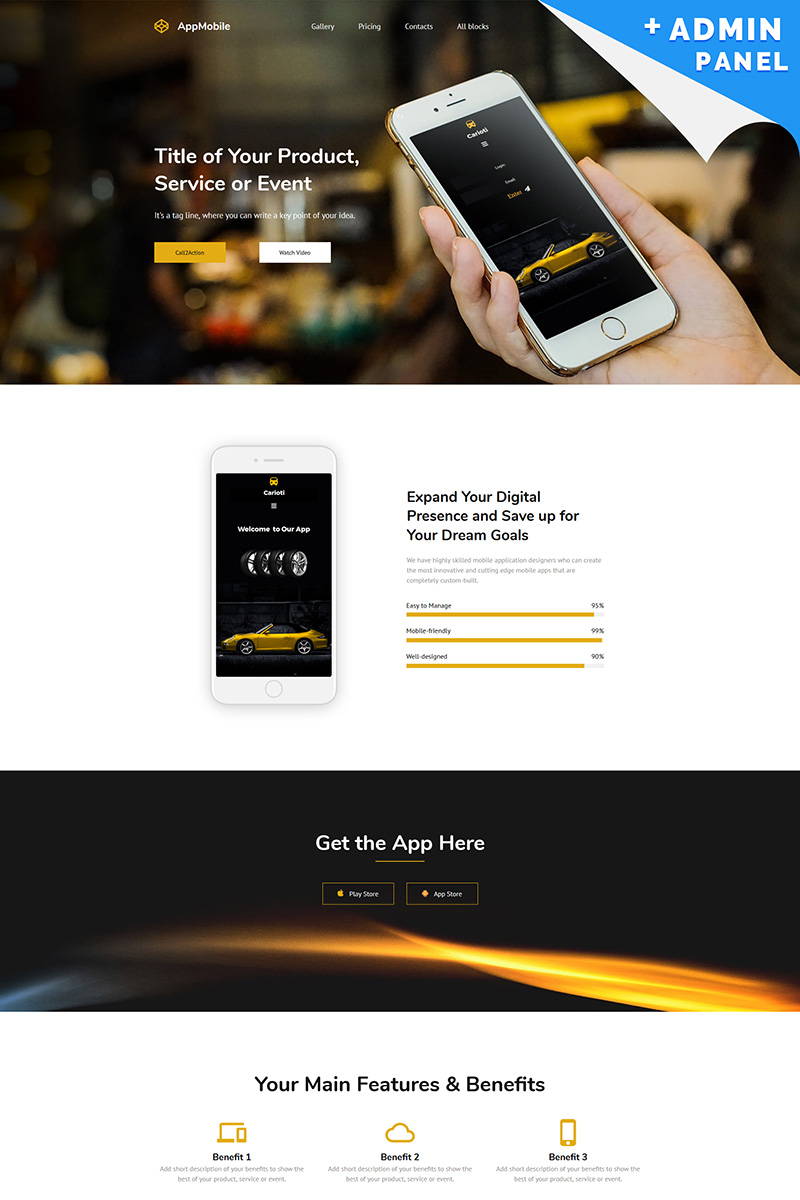 App Mobile MotoCMS 3 Landing Page Template