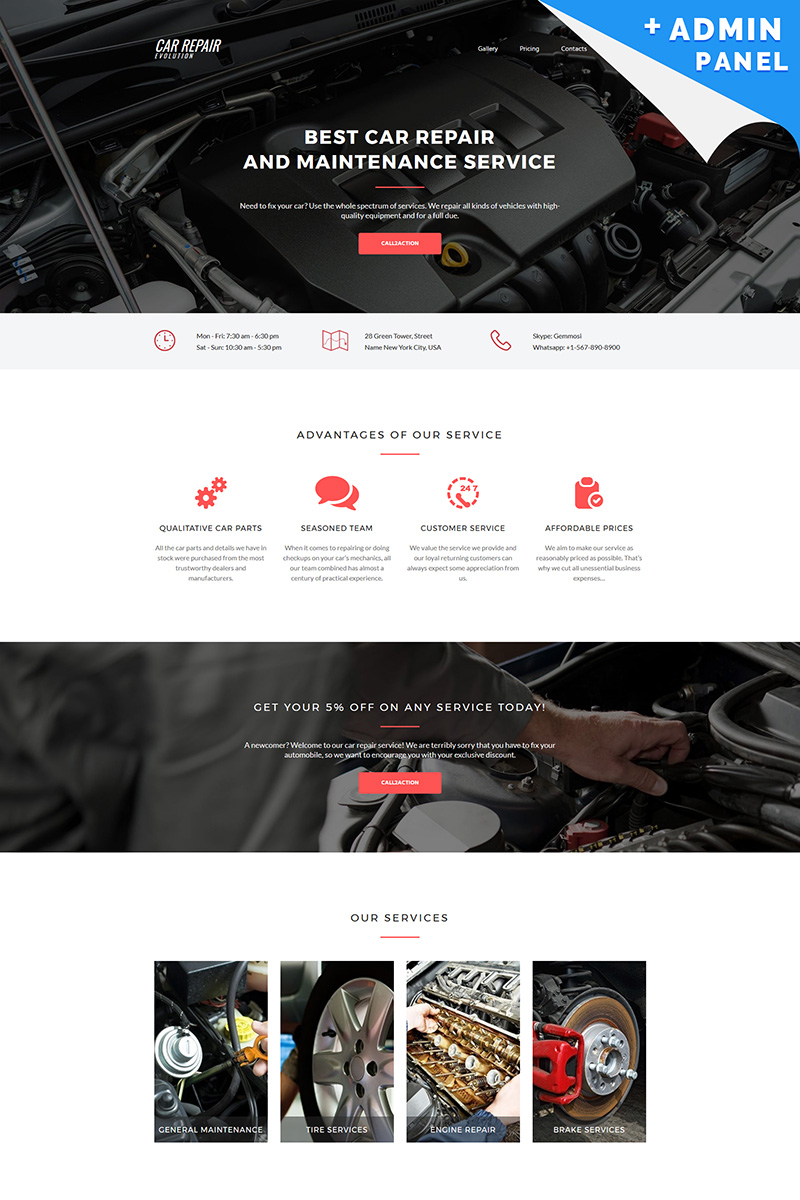 Evolution - Car Repair MotoCMS 3 Landing Page Template