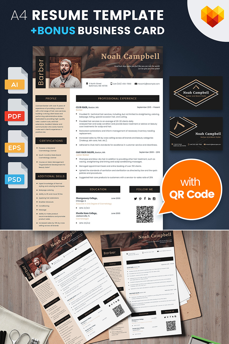 Noah Campbell - Barber, Haircut and Beard Stylist Resume Template