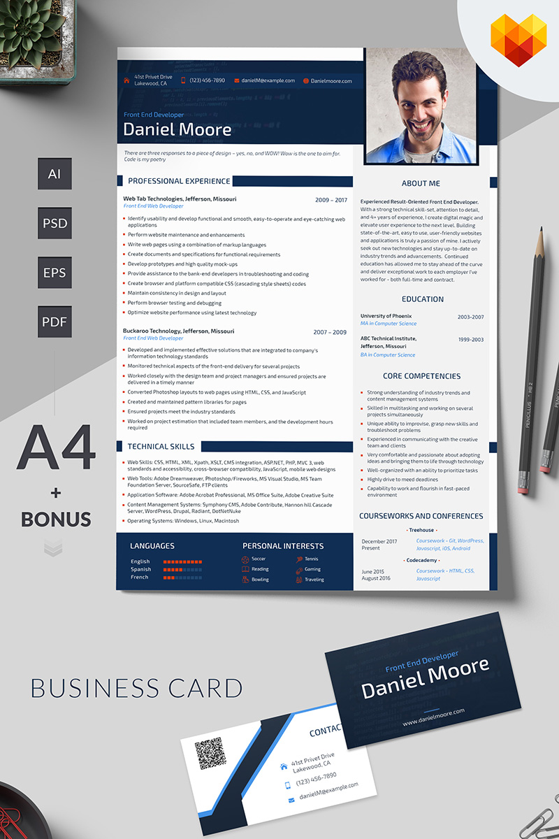 Daniel Moore - Front End Developer Resume Template