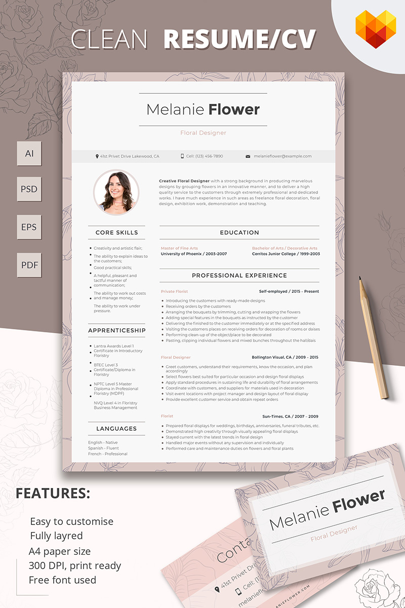 Melanie Flower - Floral Designer Resume Template