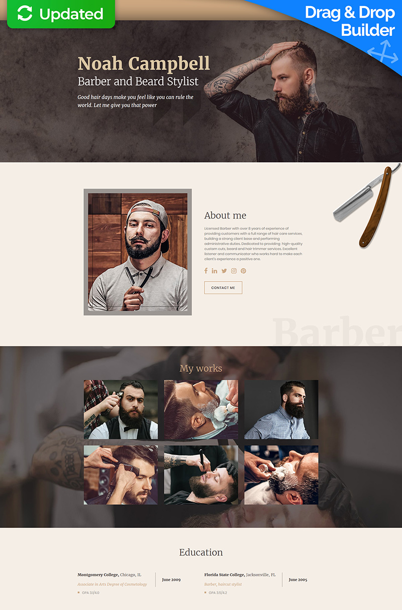 Noah Campbell - Barber CV MotoCMS 3 Landing Page Template