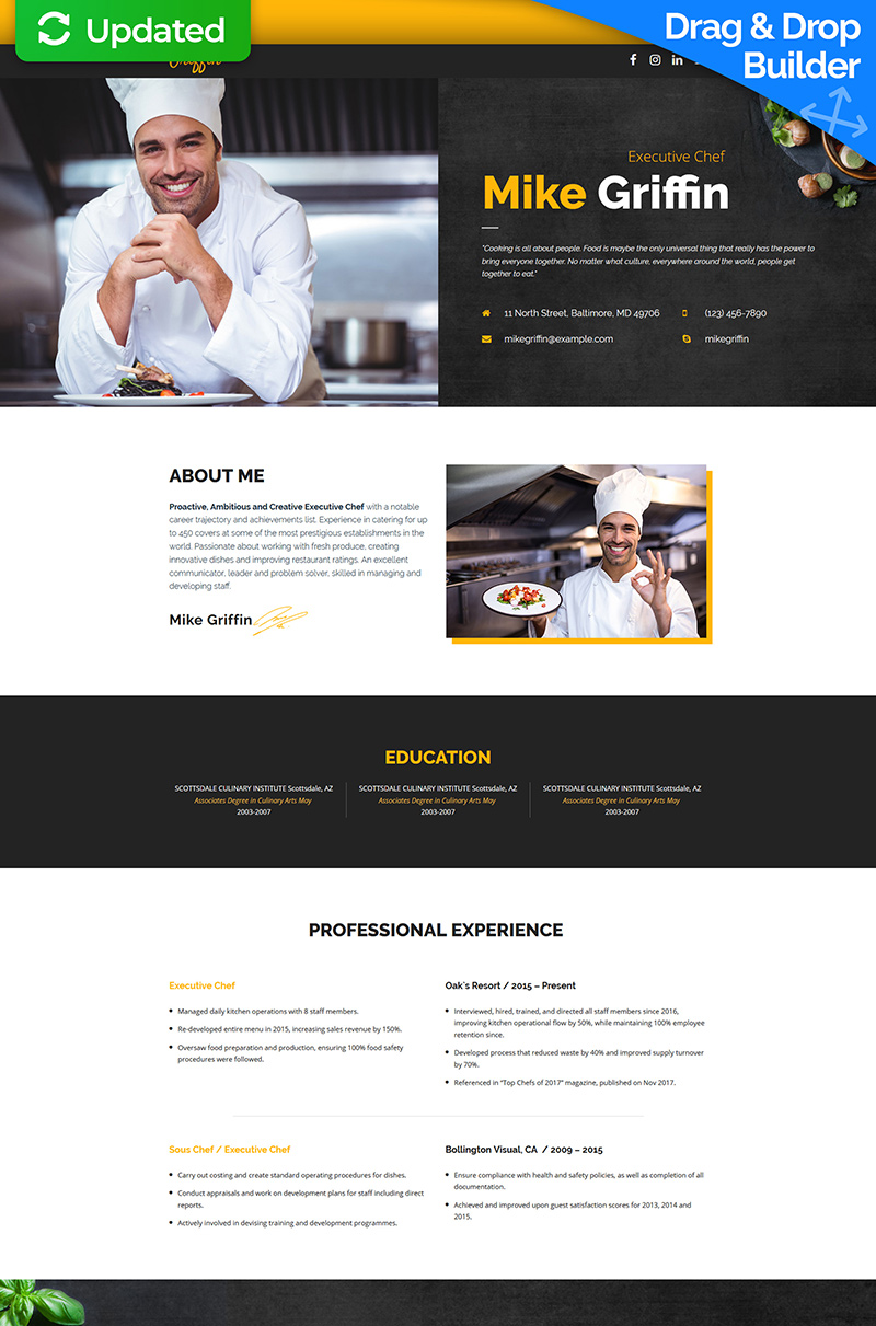 Mike Griffin - Executive Chef CV MotoCMS 3 Landing Page Template