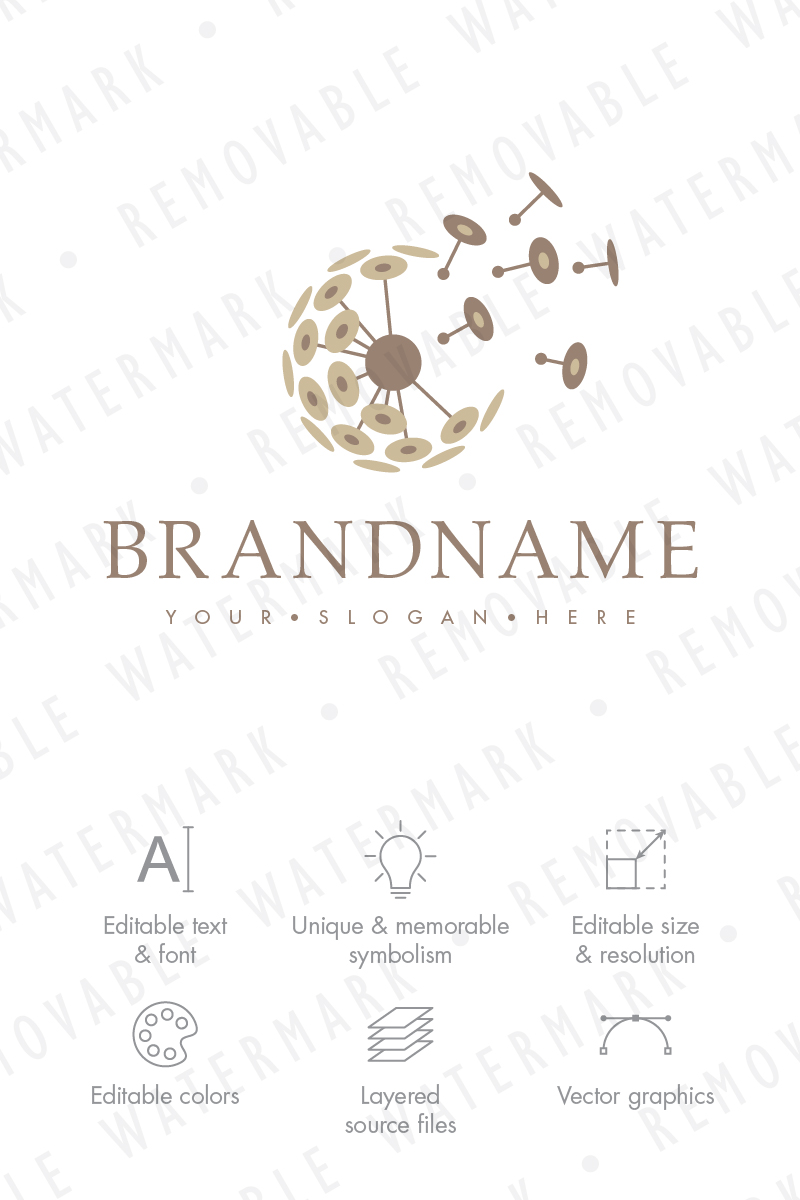 Crescent Moon and Dandelion Logo Template
