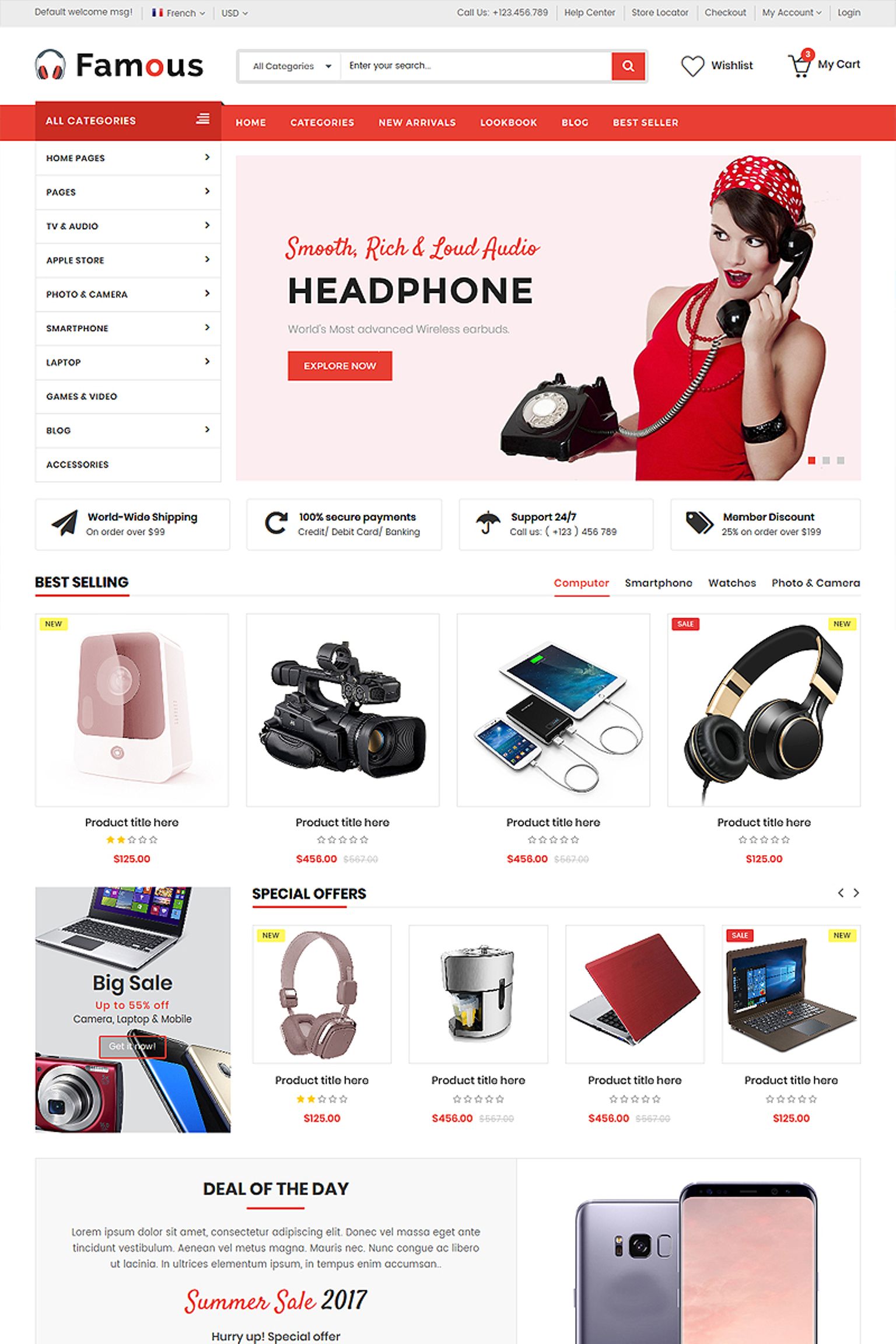 Famous - Electronics Store HTML5 Website template