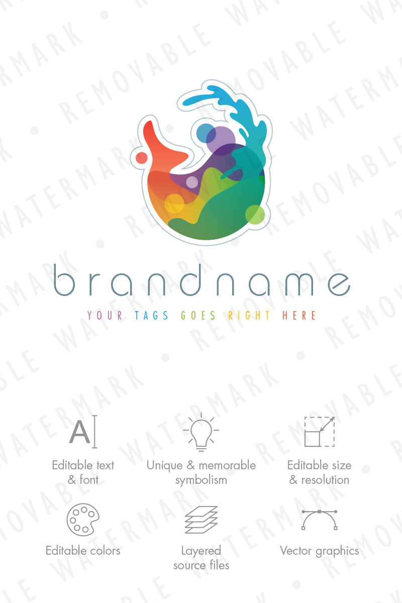 Colorful Whale Art Logo Template