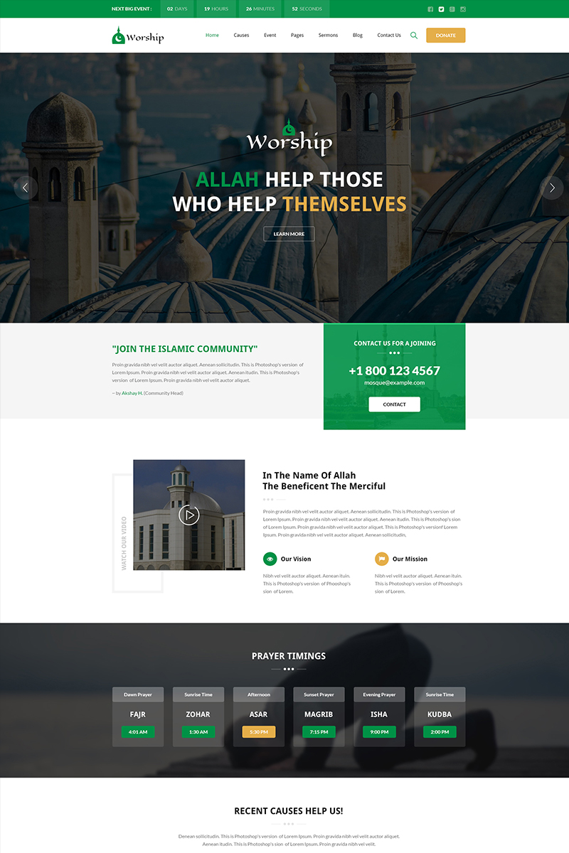Worship - Islamic Center Bootstrap HTML Website Template