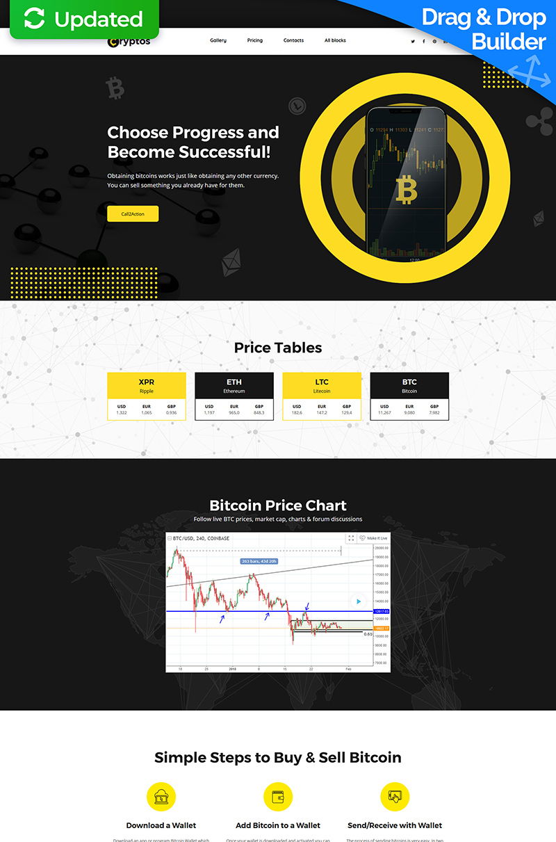 Cryptos - Bitcoin Cryptocurrency MotoCMS 3 Landing Page Template