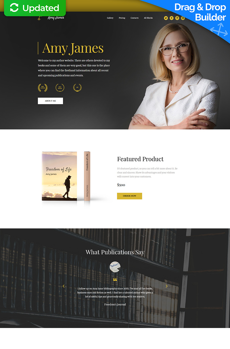 Amy James - Book Writer MotoCMS 3 Landing Page Template