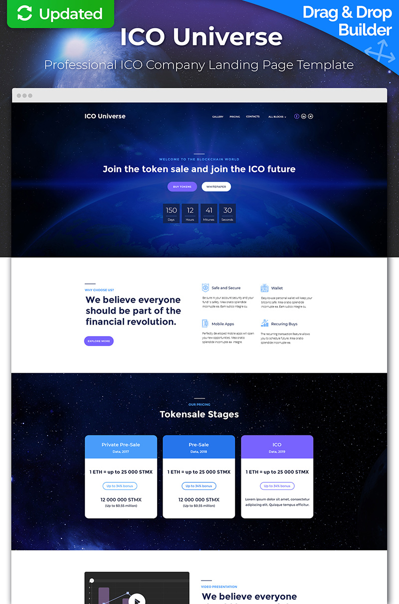 ICO Universe - Bitcoin Cryptocurrency MotoCMS 3 Landing Page Template