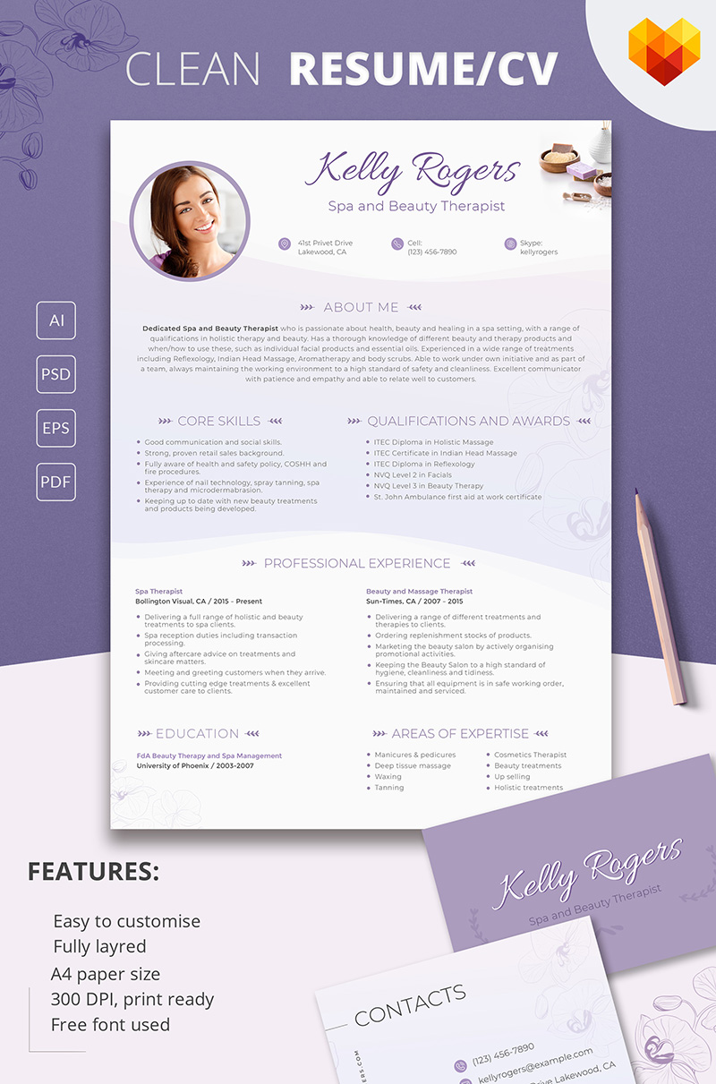 Kelly Ragers - Spa and Beauty Therapist Resume Template