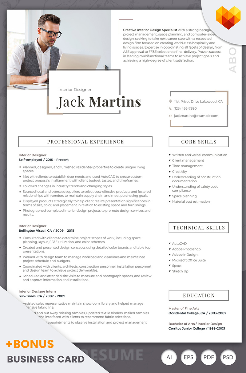 Jack Martins - Interior Designer Resume Template