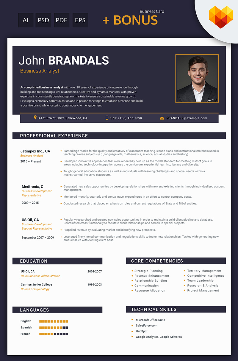 John Brandals - Business Analyst and Financial Consultant Resume Template
