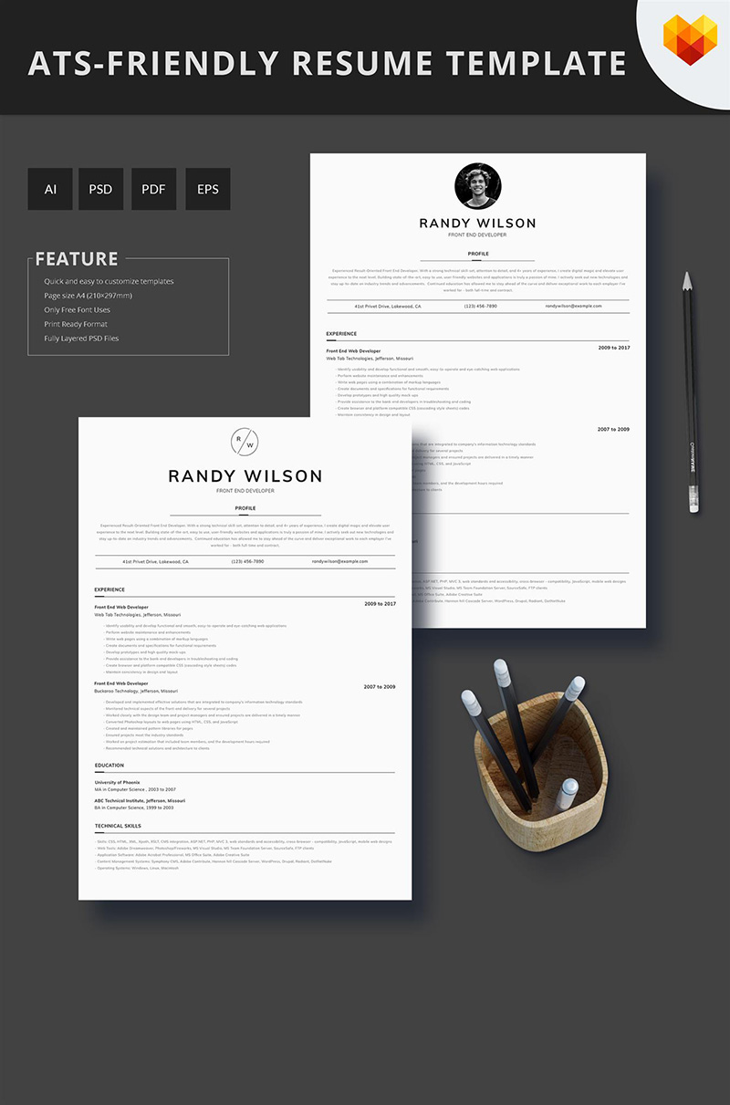 Front End Developer ATS Friendly Resume Template