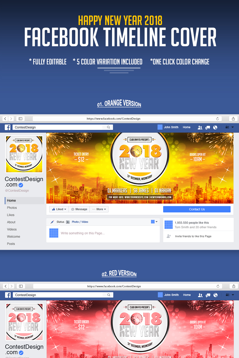 2018 Happy New Year Facebook Timeline Cover Design Social Media Template