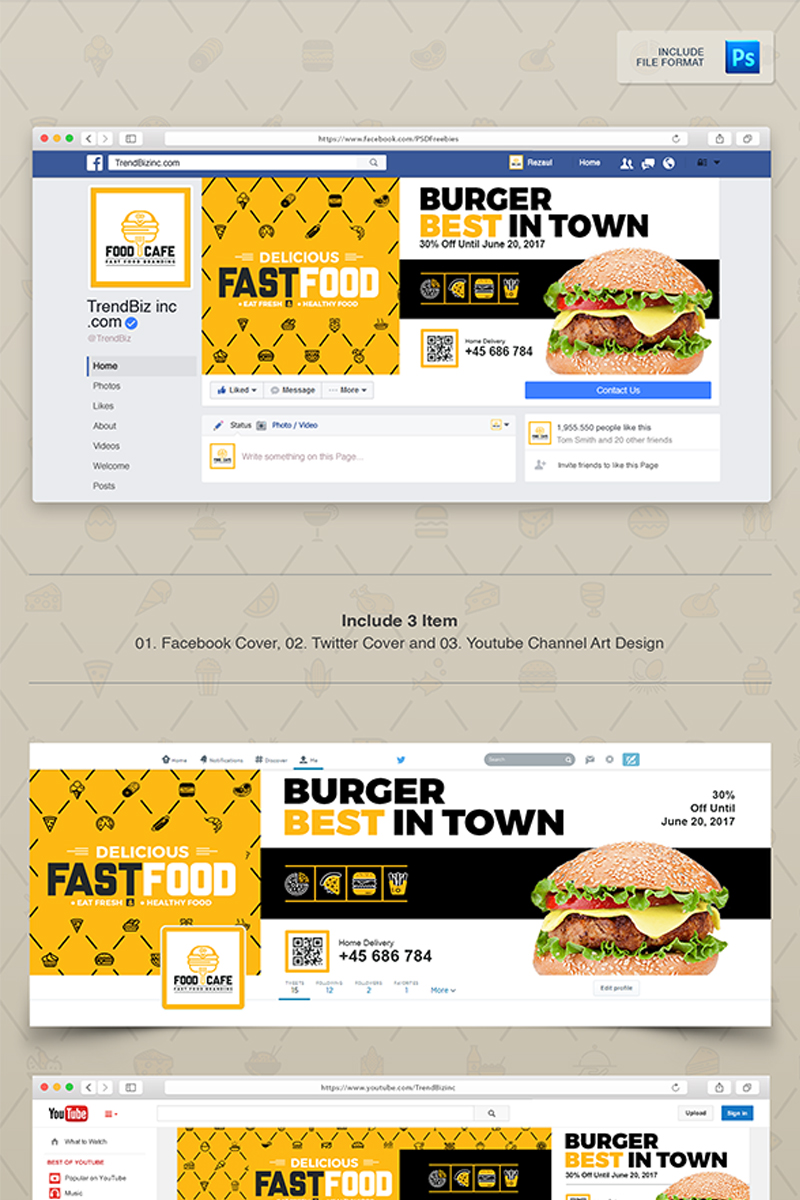 Food Company  Cover : Facebook Cover Photo, Twitter Cover, YouTube Channel Art Social Media Template