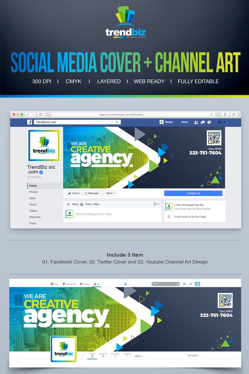 Cover for Corporate Business : Facebook Timeline Cover, Twitter Cover, YouTube Channel Art Social Media Template
