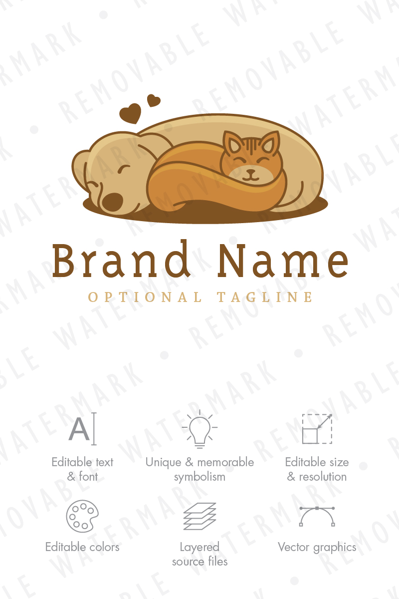 Cat and Dog Friendship Logo Template