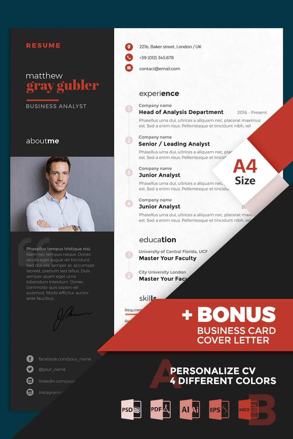 Matthew Gray Gubler Business Analyst Resume Template