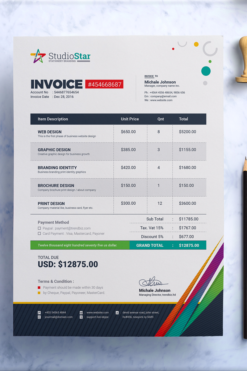 Invoice | Bill | Cash Memo Template, MS Word, EPS and PSD Invoice Design