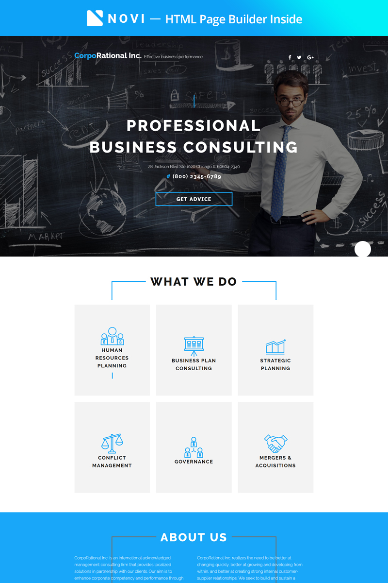 CorpoRational - Business Consulting with Built-In Novi Builder Landing Page Template