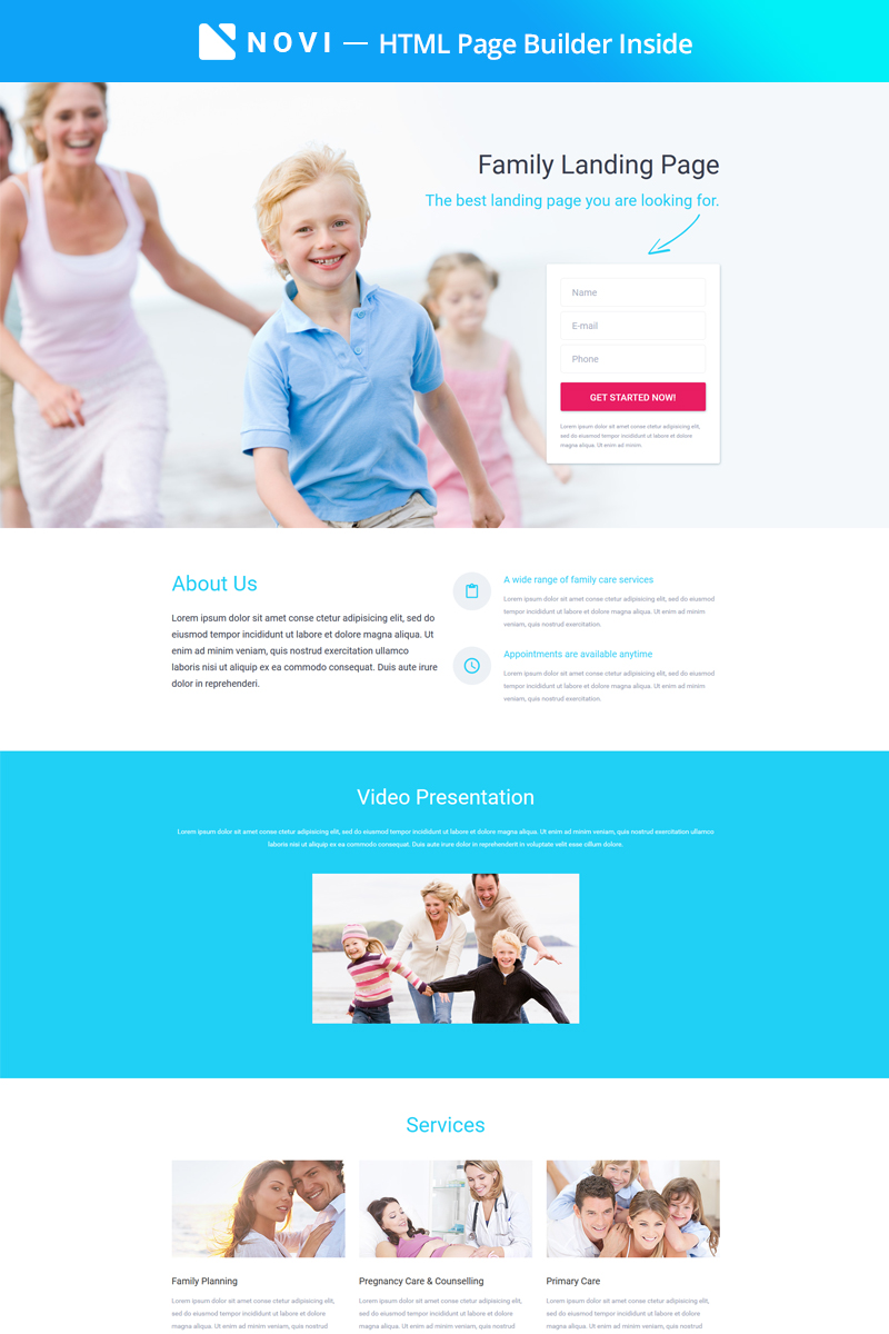 Family - Modern Medical Care Compatible with Novi Builder Landing Page Template