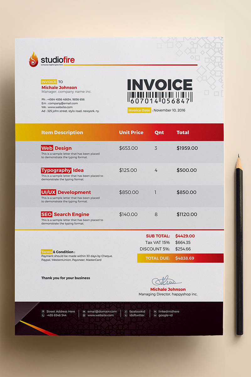 StudioFire Clean Invoice - - Corporate Identity Template