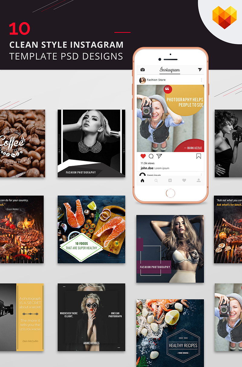 10 Clean Style Instagram Pictures Social Media Template