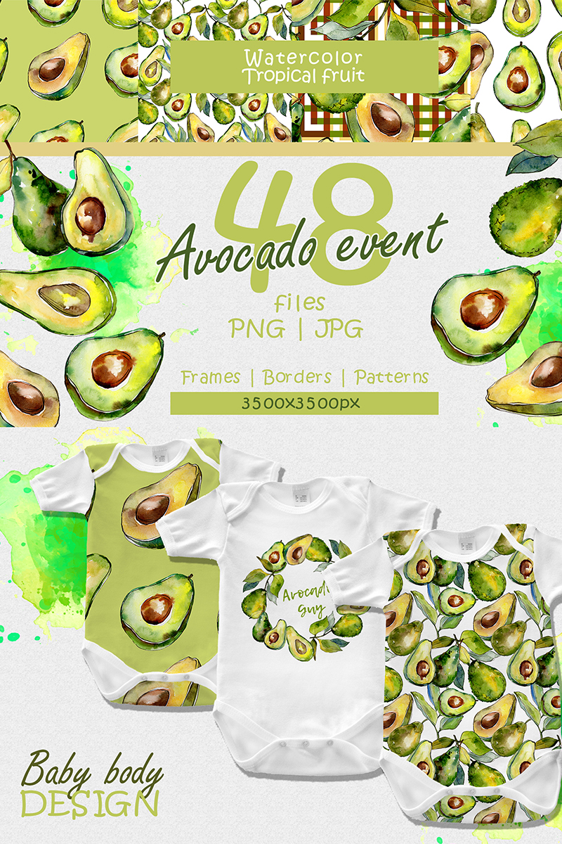 Avocado Event PNG Watercolor Set - Illustration