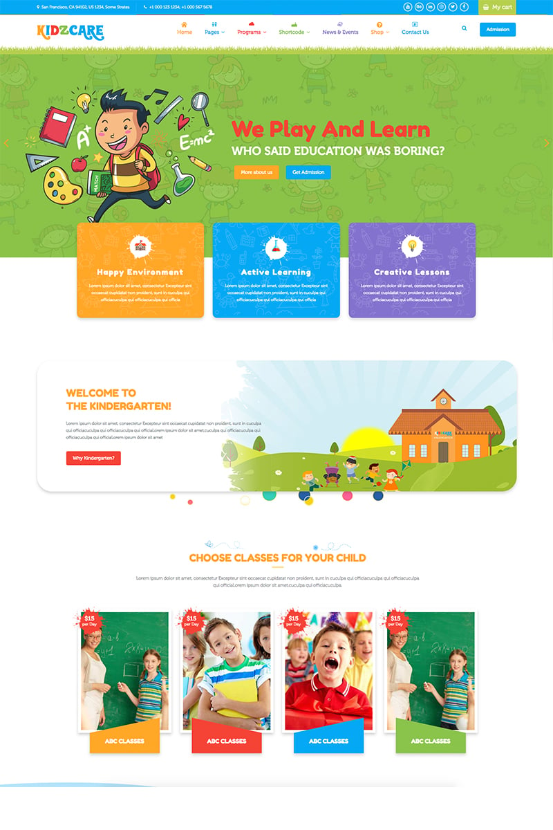 KIDZCARE - Children Day Care Academic Multipurpose Responsive HTML5 Template