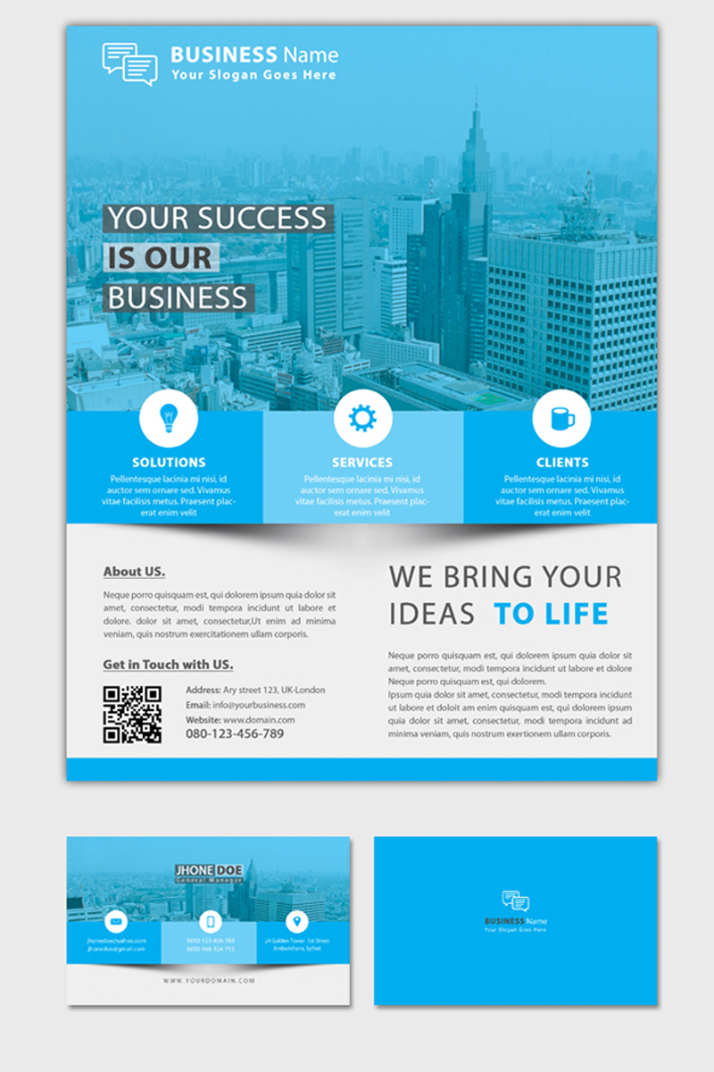 Business Flyer with Business Card - Corporate Identity Template
