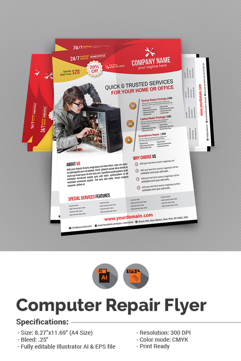 Computer Repair or Servicing Flyer - Corporate Identity Template