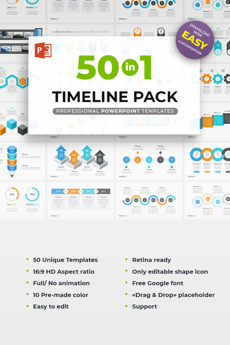 Timeline Pack 50 in 1 PowerPoint template