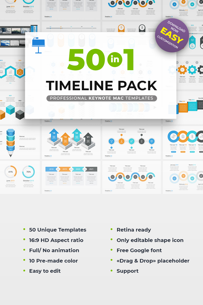 Timeline Pack 50 in 1 - Keynote template